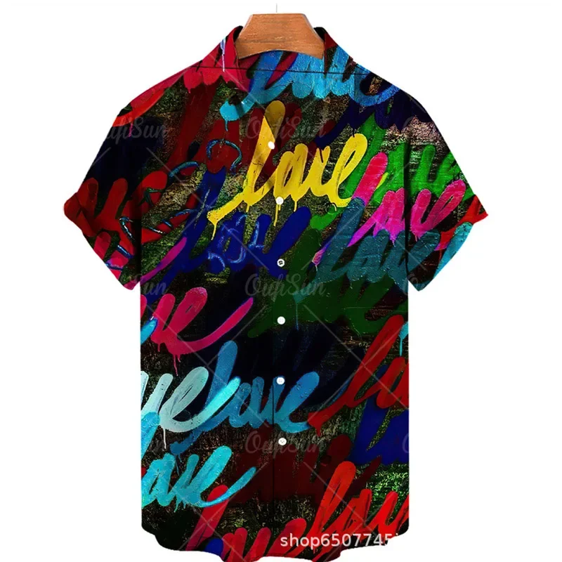 

Summer casual short sleeved shirt graffiti series 3D digital printed lapel shirt