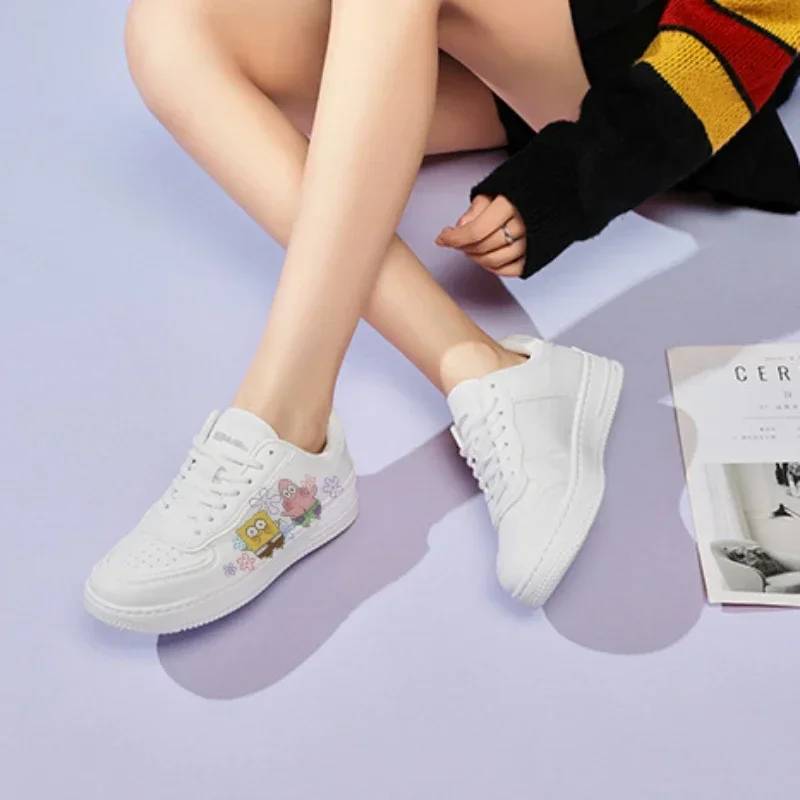 Venda quente SpongeBobs Mulheres Tênis Mens Off White Shoes Bonito Dos Desenhos Animados Estudante Plat Conforto Sapatos de Skate