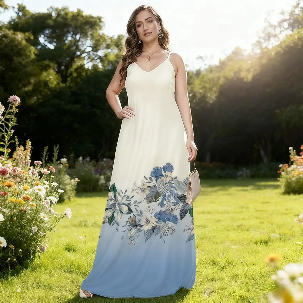 

Summer Bohemian Style Temperament Elegant Dress Sexy V-Neck Fresh Floral Print Sundress New Stylish Casual Vacation Evening Gown