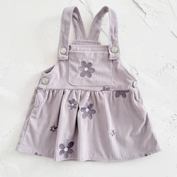 Baby Girl Kid's Dress Flowers Embroidery Vest Strap Skirt Folds Dresses Stylish Baby Girl One-Piece Dress Winter Infant Overall