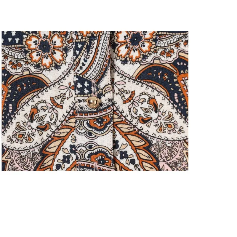 เดรสลายพิมพ์สำหรับผู้หญิง ฤดูใบไม้ผลิ/ฤดูร้อน ความยาวปานกลาง พร้อมเข็มขัด สไตล์ลำลอง คอทรงโอ แขนยาว วินเทจ ชิค สวยสง่า