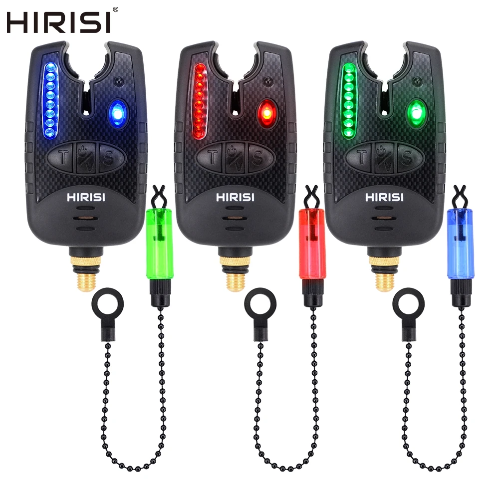 

Hirisi 3pcs Fishing Alarms with Fishing Swinger Color Red/Green/Blue Fishing Bite Alarm Indicator Set B14A Fishing Accessories