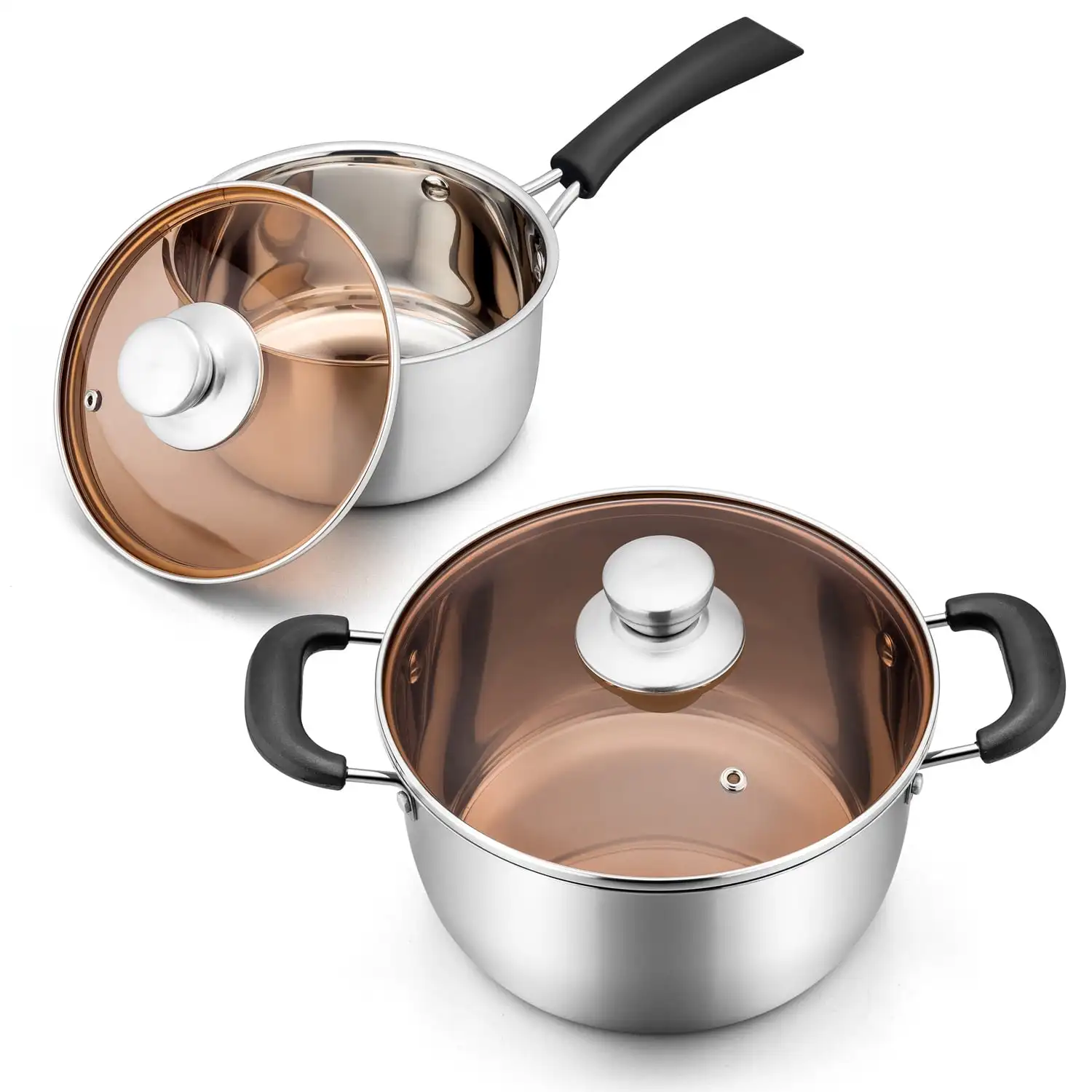 

2 QT Saucepan & 4 QT Stockpot Set, Stainless Steel Soup Pasta Pot with Visible Lid, Multipurpose Cookware for Cooking Boiling