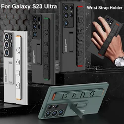 S24 Ultra Wrist Strap Holder Case For Samsung Galaxy S23 Ultra Carbon Fiber Shockproof Armor Camera Protector Kickstand Cover