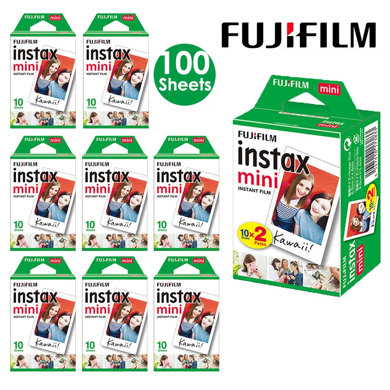 الأصلي 10 20 40 60 80 100 ورقة Fujifilm Instax Mini Film White Edge لكاميرا الصور الفورية FUJI 12 (تاريخ انتهاء الصلاحية: 2027)