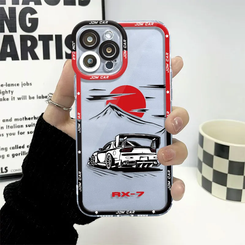 TPU Cover Phone Case for Apple iPhone SE 13 Mini 14 Pro Max XS Max 12 Pro 11 15 Plus XR 7 8 Japanese JDM Drift Car Red Sun