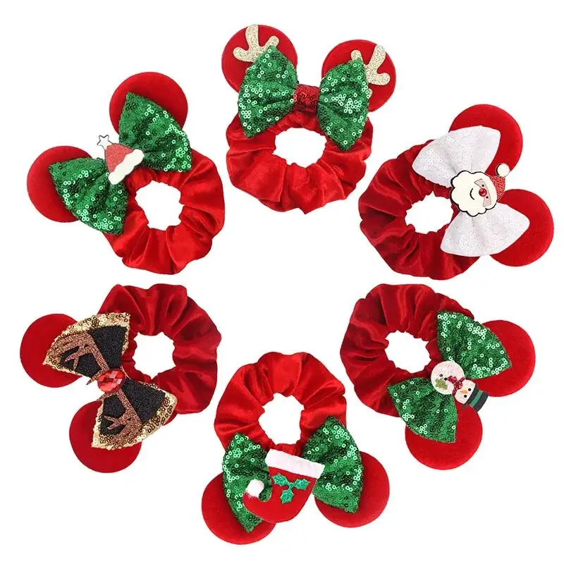 

Disney Christmas Day Scrunchies Haarband Vrouwen Elastische Paardenstaart Houder Meisjes Pailletten Strik Kids Haaraccessoires