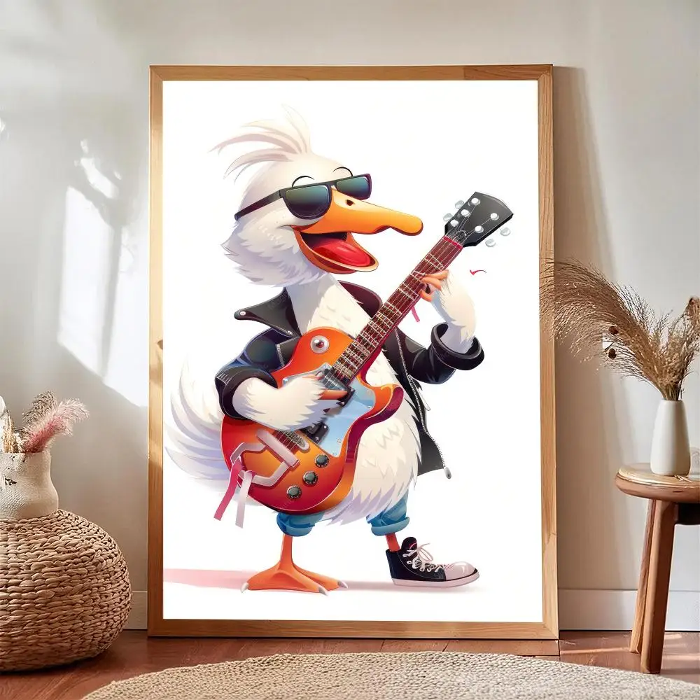 Rocker Duck HD Wall Art Poster Funny Animal Guitar Illustration Baby Boy Nursery Decor Kids Room Bedroom Home Gift