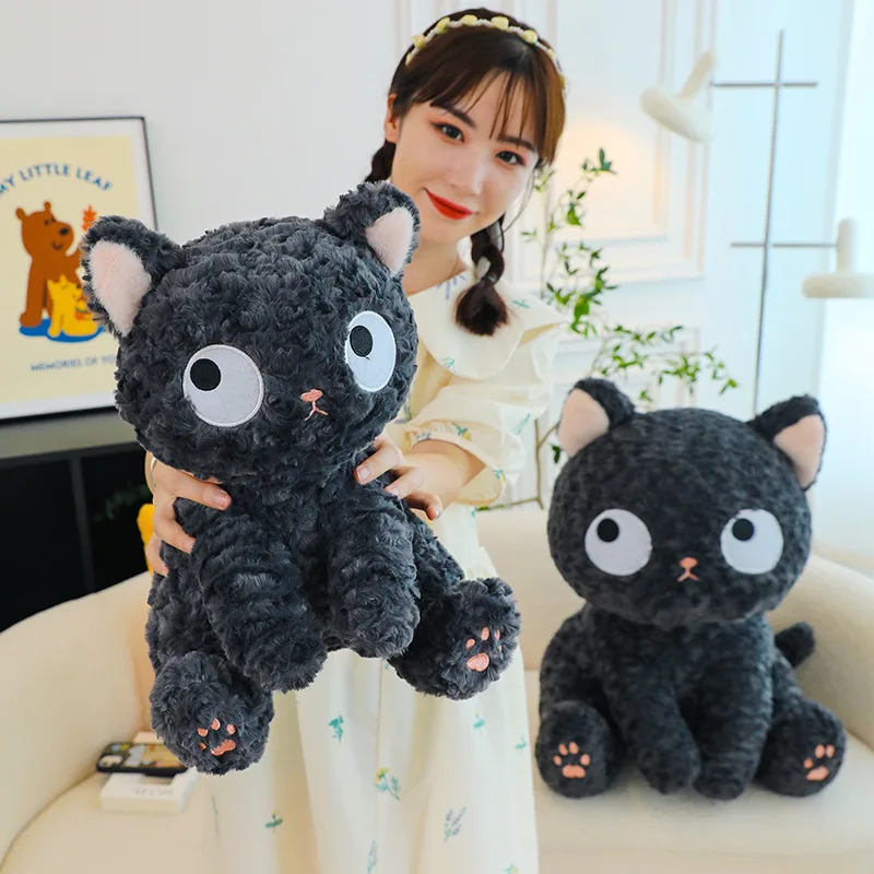 Peluche en forme de petit chat noir avec pierres de dessin animé, jouet mignon pour enfant