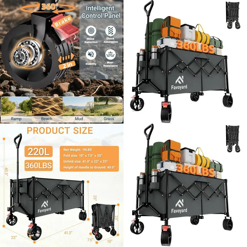 

Heavy-Duty Collapsible Beach Wagon with Big Wheels, 360-Pound Capacity, Portable Folding Cart for Shopping, Grocery, Utility, Sp