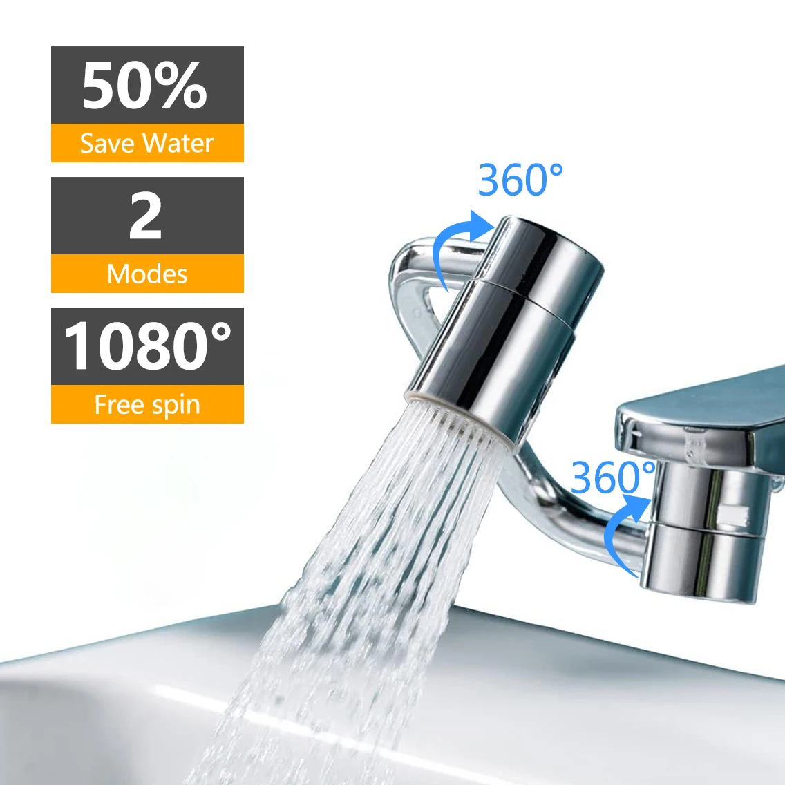 

Metal 1080° Rotation Faucet Aerator Extender U Type Swivel Robotic Arm Faucets Sprayer Head Nozzle Kitchen Tap Saving Water