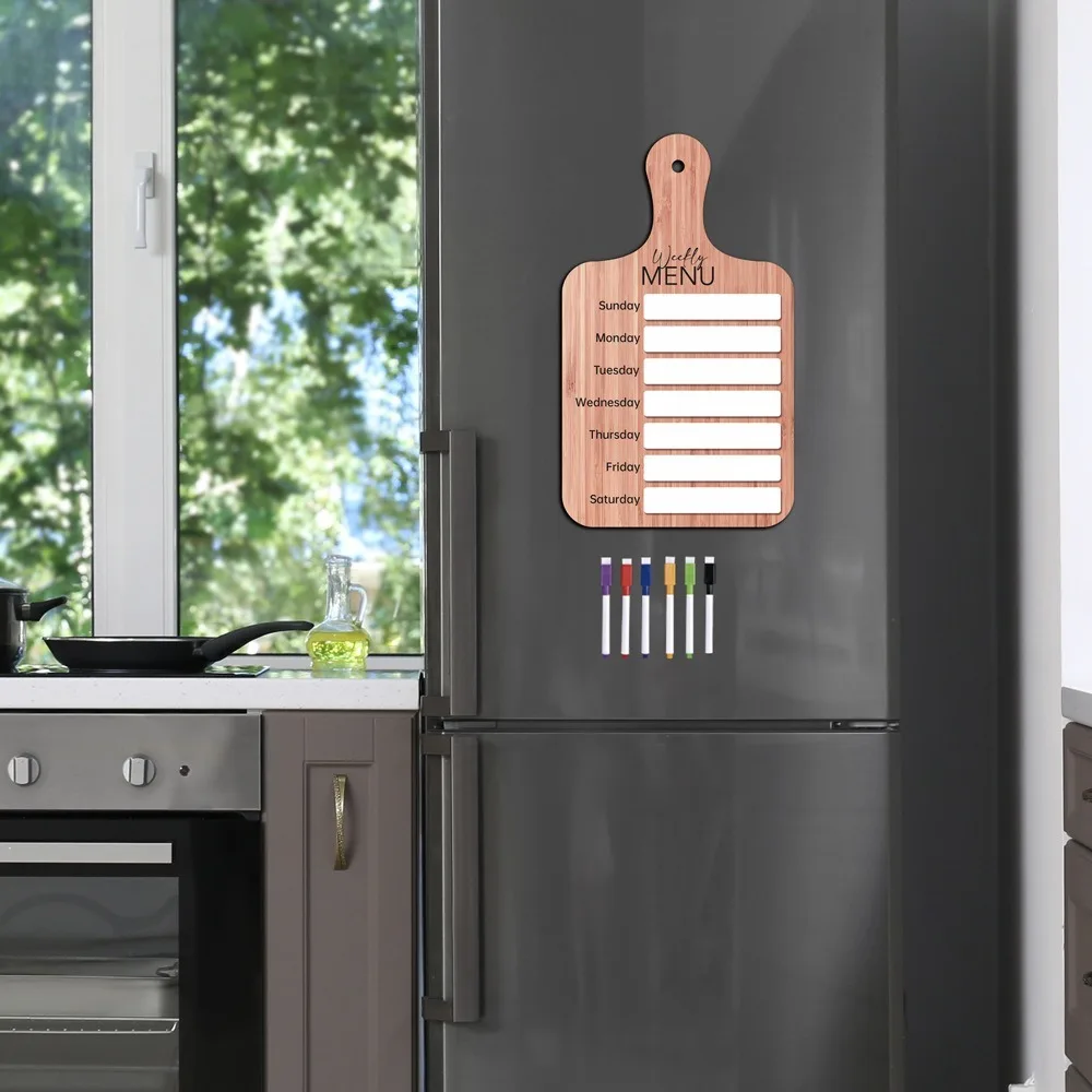 Pratico frigorifero magnetico per pianificatore di pasti in legno con penna, menu settimanale per alimenti, scheda per la preparazione dei pasti, casa