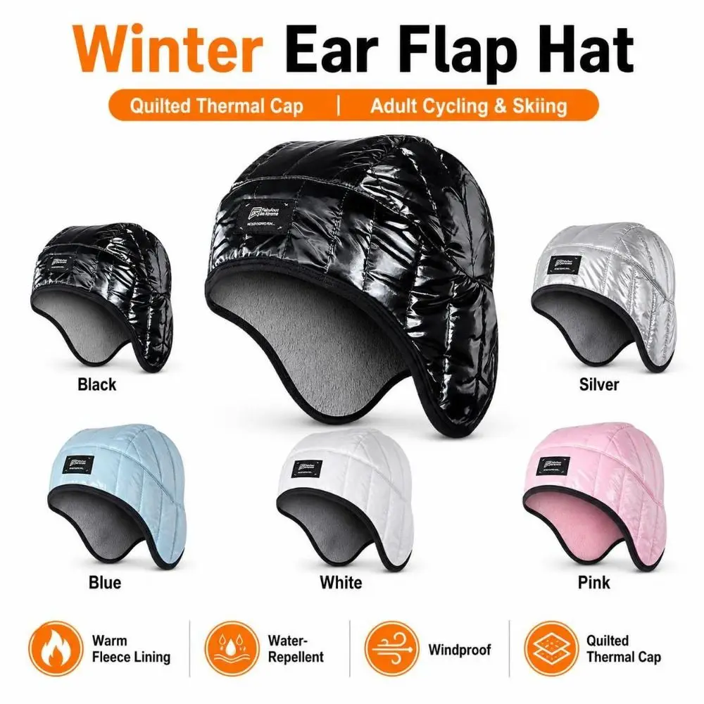 Fleece Lined Winter Ear Flap Hat Windproof Heat Retaining Quilted Winter Cap Ear Coverage Water Repellent Cold Weather Hat