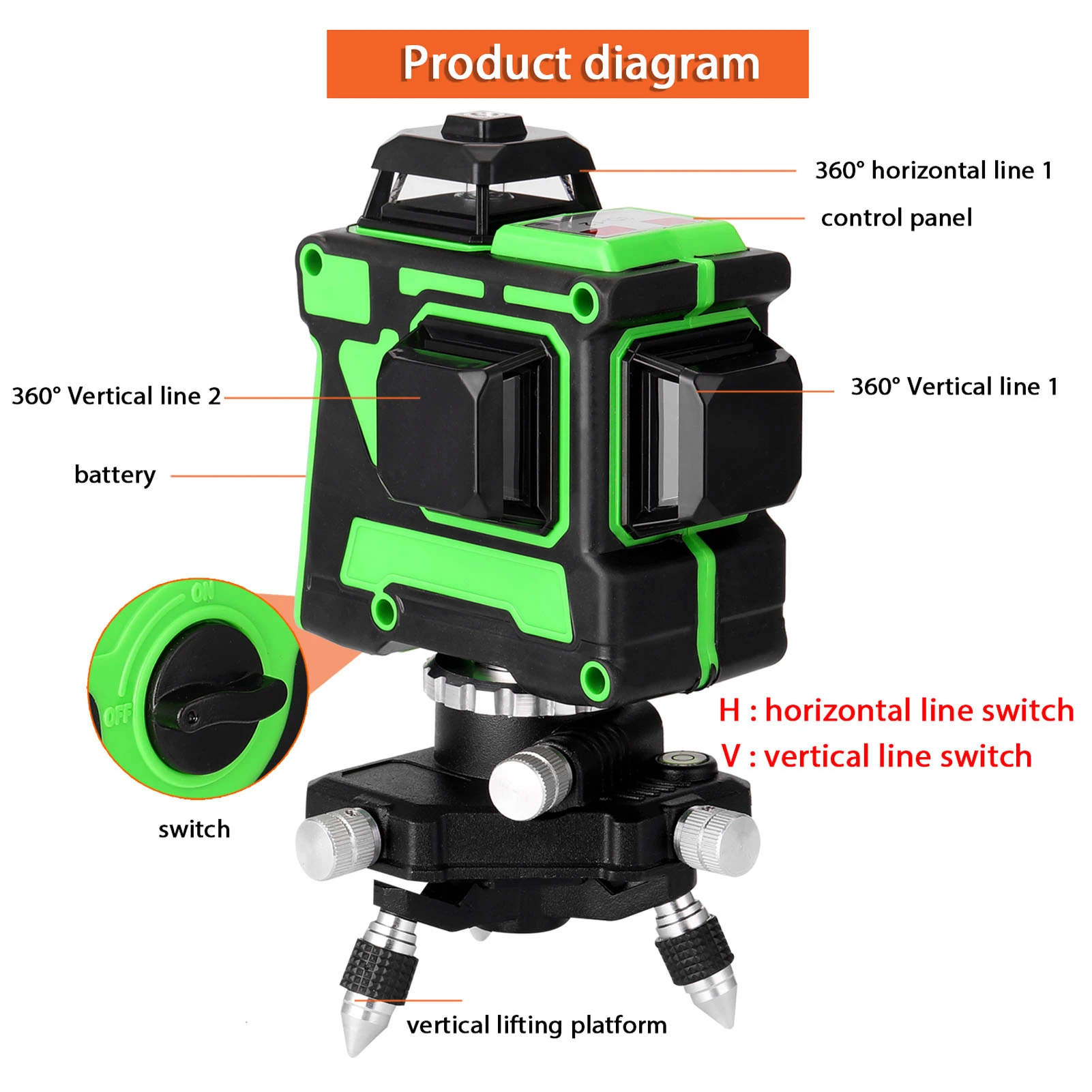 12 Lines 3D Laser Level Horizontal and Vertical Cross Lines Self-leveling 360 Laser Level Tool with 1.2M Adjustable Tripod Stand