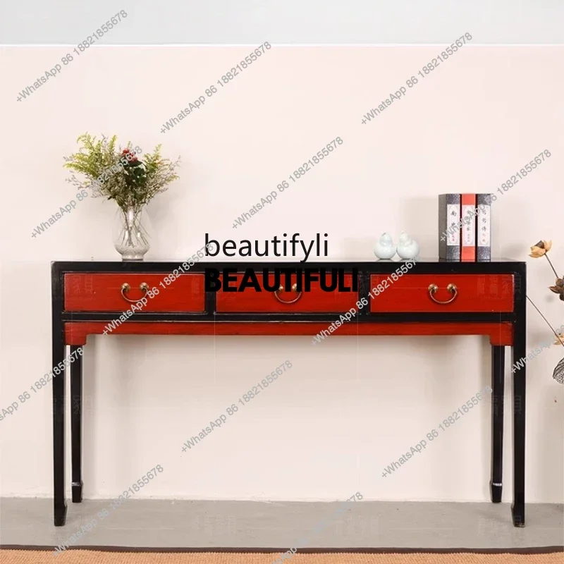 

ss8350 Chinese classical solid wood storage plan porch table table flat head retro old high-footed cabinet