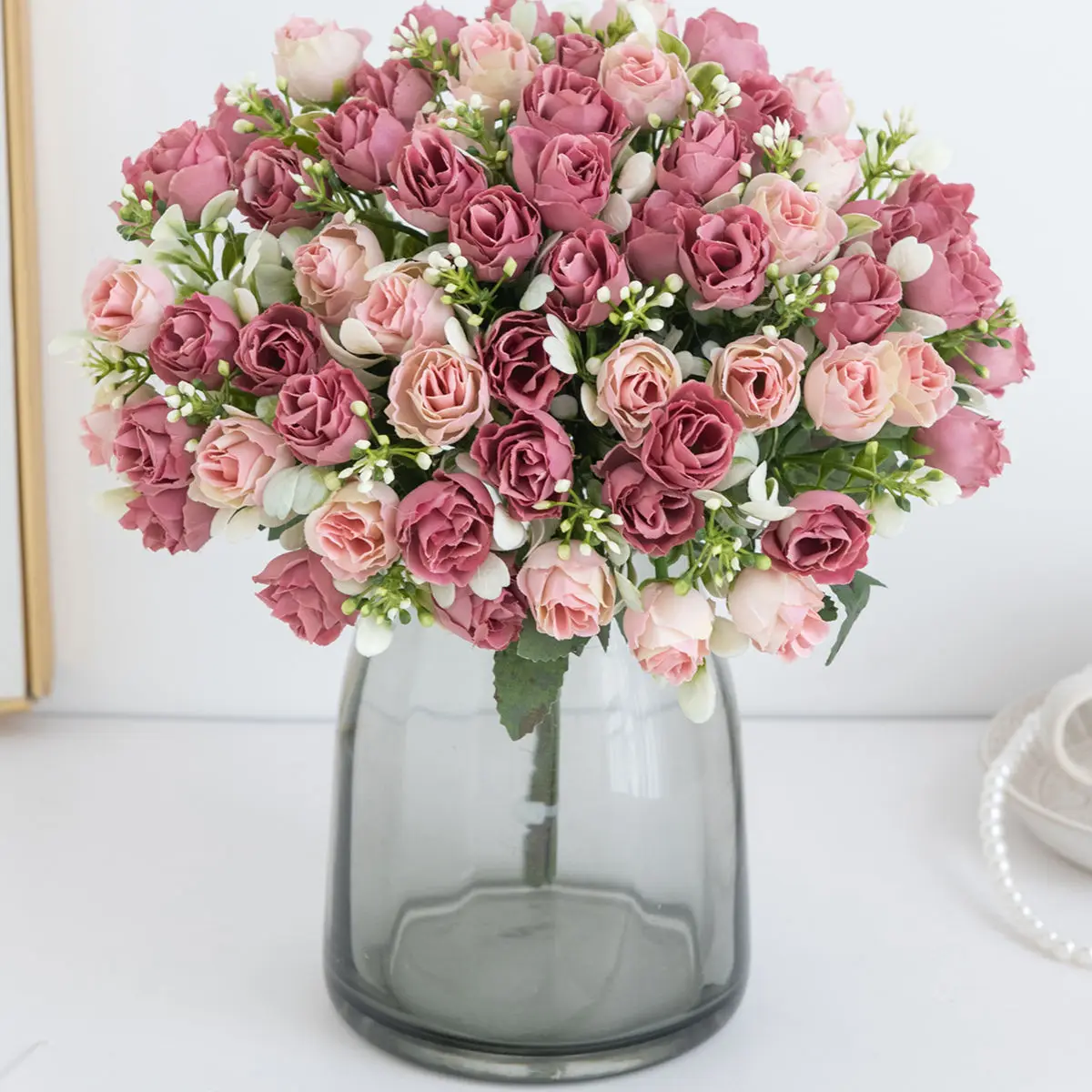 Künstliche Blumen, rote Seidenrosen, Brautstrauß, Heimdekoration, Valentinstagsdeko, Garten, Hof, Hochzeit, DIY-Geschenkbox, Bogenkranz