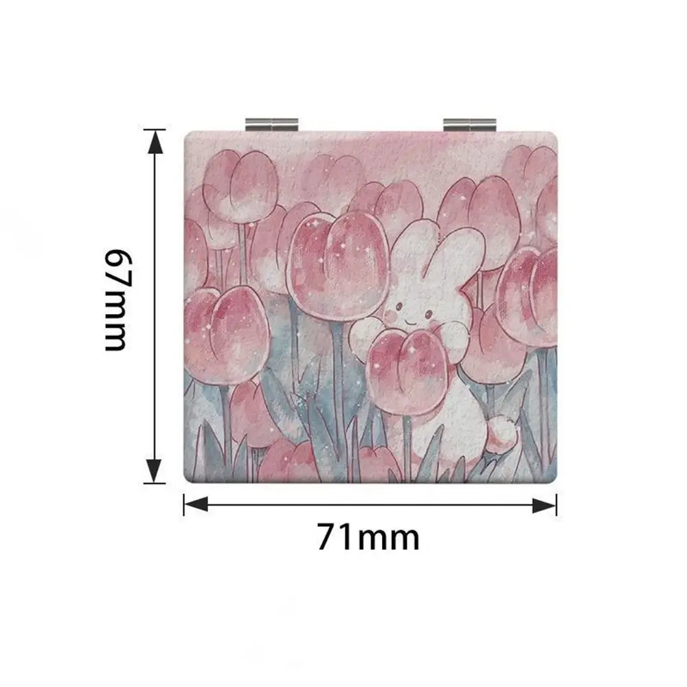 Pocket Tulip Square Makeup Mirror Double-Sided Magnifying Cosmetic Mirror Oil Painting Vanity Folding Mirror Cosmetics Tools