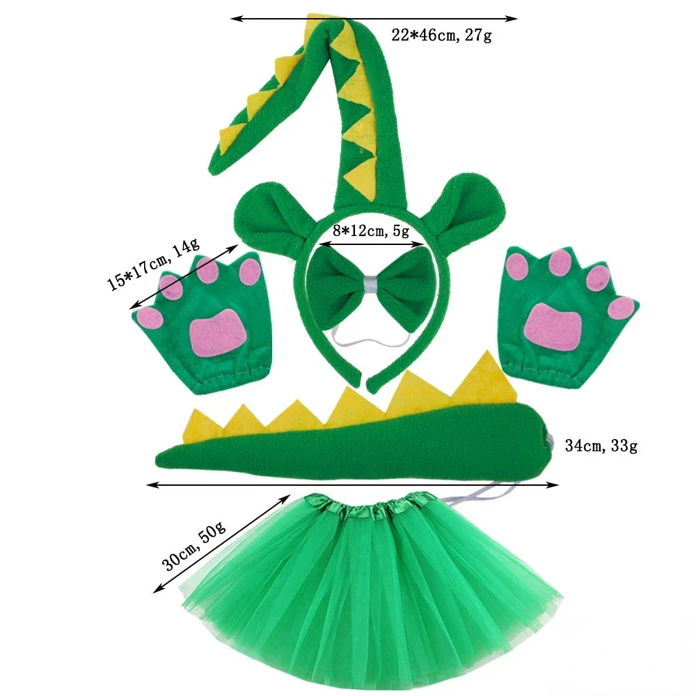 Party Holidays Animal Dinosaur Costume Green Tutu Skirt Ear Headband Tail Cosplay Props Halloween for Girls Women Festival