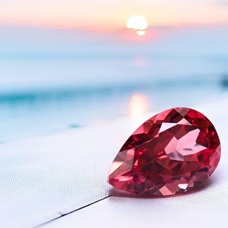 

L-Lab выращенный сапфир закат красный цвет грушевидной формы VVS1 Шарм Diy расширенные материалы для изготовления ювелирных изделий дополнительный сертификат AGLificat