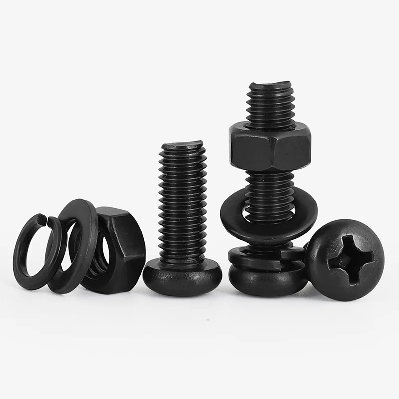 Black 304 Stainless Steel Philips Pan Head Machine Screws Washers Nuts Bolts Set M3 M4 M5 M6 M8 Cross Recessed Round Head Bolts