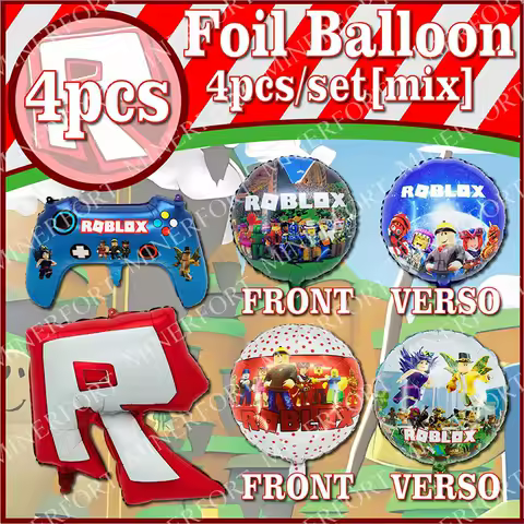 Roblox Game Theme Controller Handle Aluminum Film Balloons Combination Suitable for Gamer Birthday Party Decorations Gifts 4Pcs