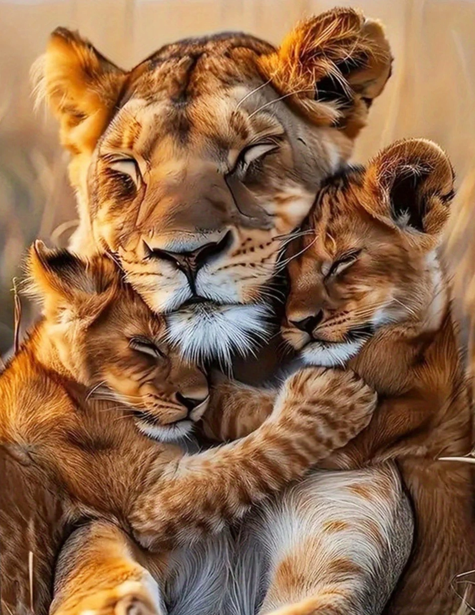 

A Family of Lions Warm Scene 500/1000/1200/2000 PCS Jigsaw Puzzles Family Activity Games for Gameroom Bedroom Gifts