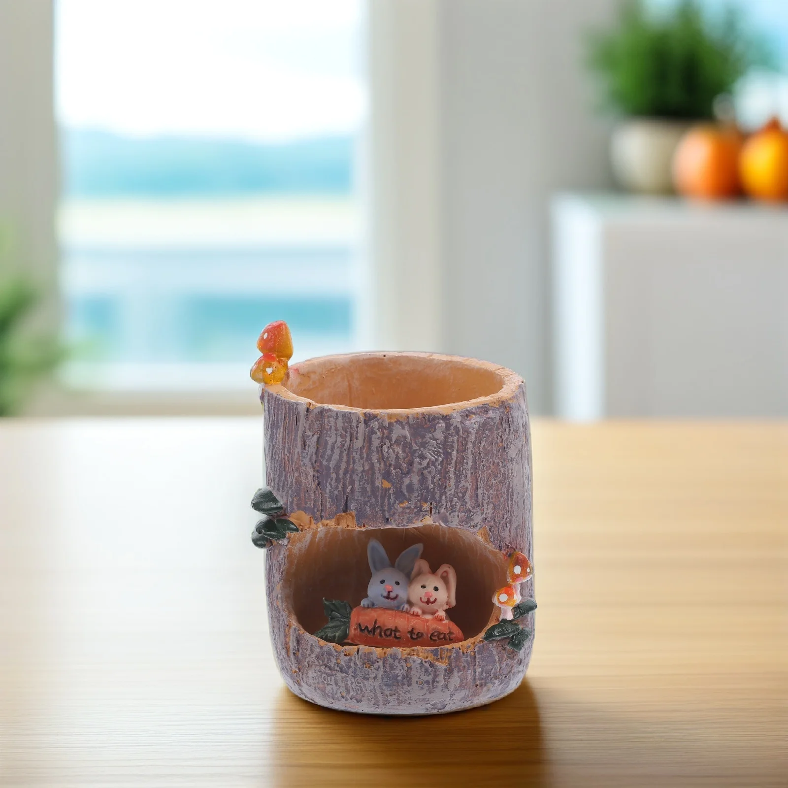 Resin Tree Hollow Flower Pot Rabbit Picnic Design Durable For Indoor Outdoor Garden Decor Succulent Planter Bonsai Trough