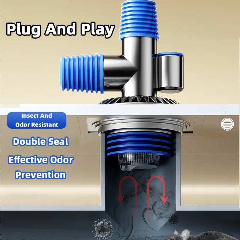 

Multi Functional Floor Drain Downcomer Washing Machine Floor Drain Tee Connector Kitchen Sink Drainage Pipe Floor Anti-odour