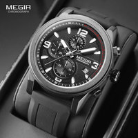 MEGIR Military Sport Watch for Men Fashion Black Silicone Strap Waterproof Luminous Quartz Wristwatch with Auto Date Chronograph