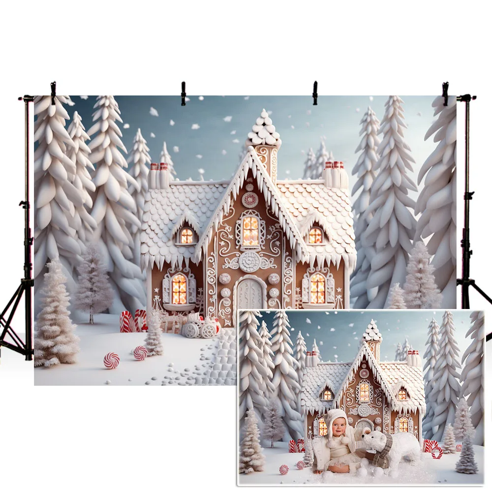 منازل عيد الميلاد الخلفيات التصوير الفوتوغرافي ، وبيوت الزنجبيل ، وأشجار عيد الميلاد ديكور الثلوج ، والخلفيات للأطفال صورة ، استوديو الصور ، صور