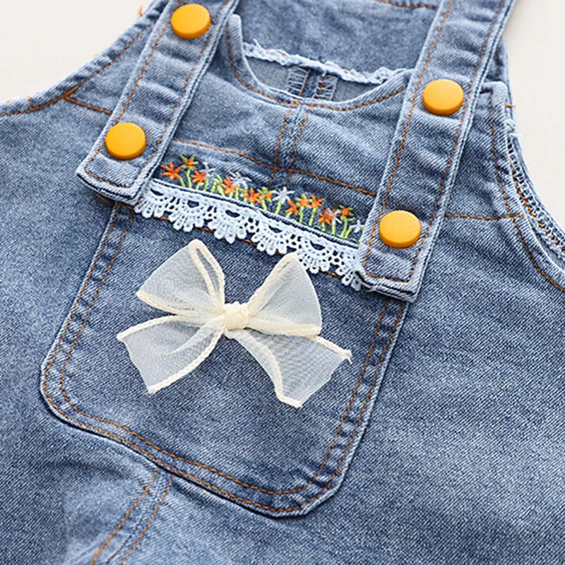 MILANCEL New Spring Kids Clothes Set Girls Cute Flower Blouse + Denim Overalls Children Outwear 2PCS