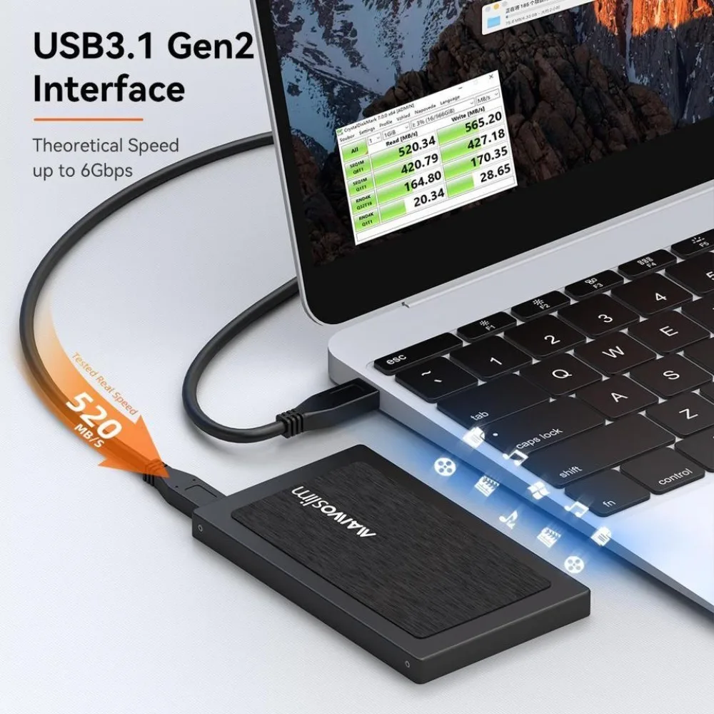 MAIWO penutup Hard Drive USB C, untuk 2.5 "SATA SSD HDD aluminium tipe-c ke SATA adaptor USB 3.1 Gen 2 mendukung UASP untuk PC MacBook