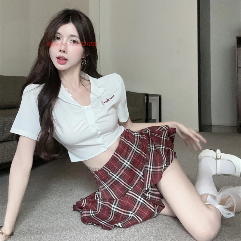 2024 korean japanese uniform sweet girl short-sleeved suit college graduation cute girl blouse+jk pleated skirt two-piece set