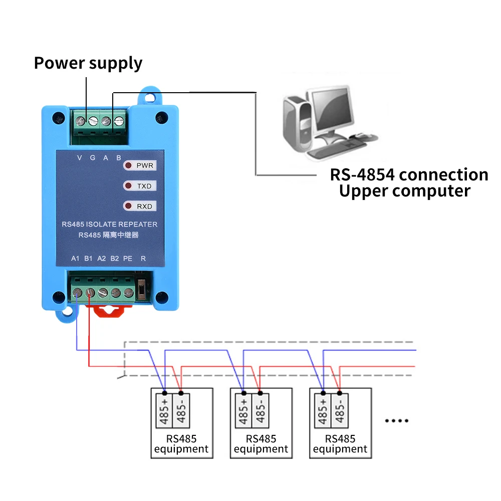 RS485 Hub Isolation Répéteur 2-Port Communication Isolation Module Signal Amplificateur DC 12-36V