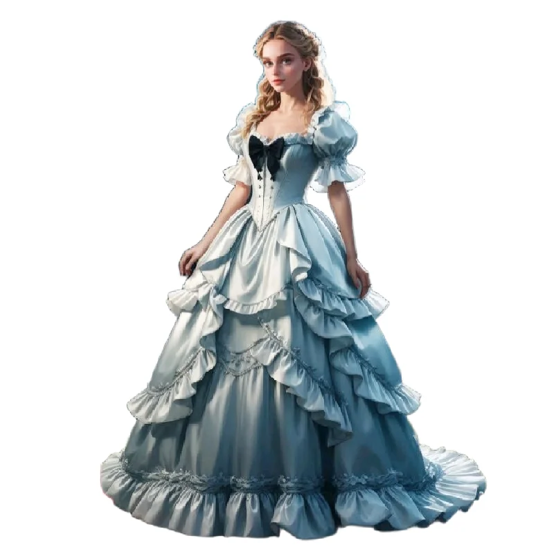 

Amazing Costume Blue Medieval Evening Dress Tiered Ruffles Fantasy Goddess Prom Dress 2025 Princess Formal Birthday Customized