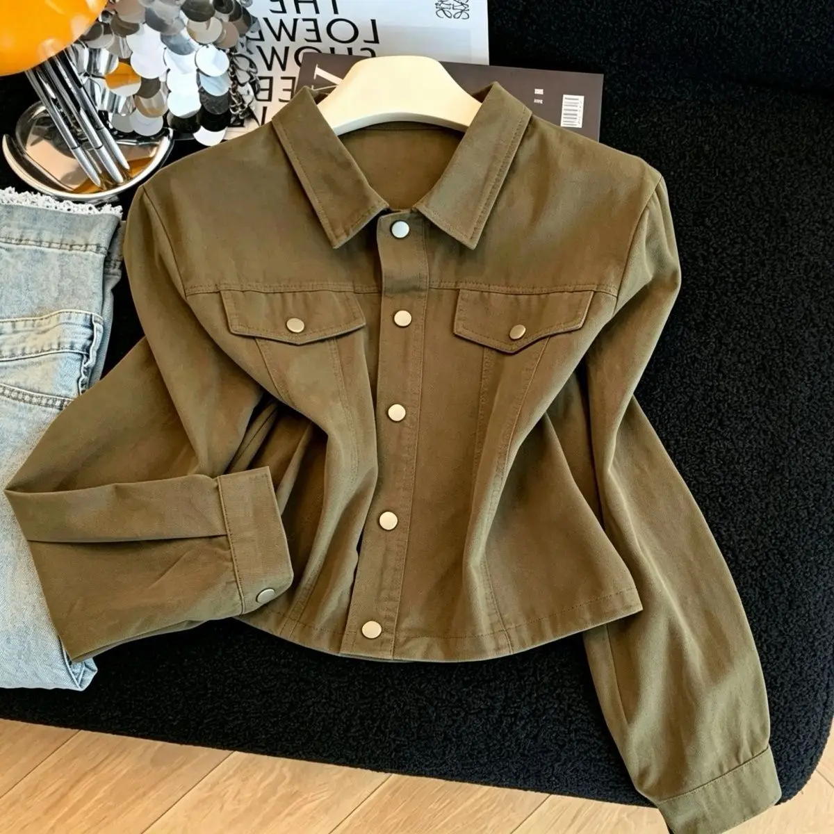 Korean Style Loose Fit Short Thin Jacket Women's Autumn Winter New Single Button Casual Workwear Style Small Size Top