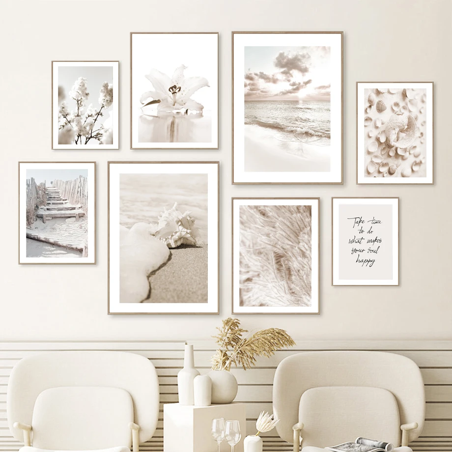 Beige Beach Conch Flower Grass Wall Art Canvas Painting Nordic Posters Aesthetic And Prints Wall Pictures For Living Room Dec