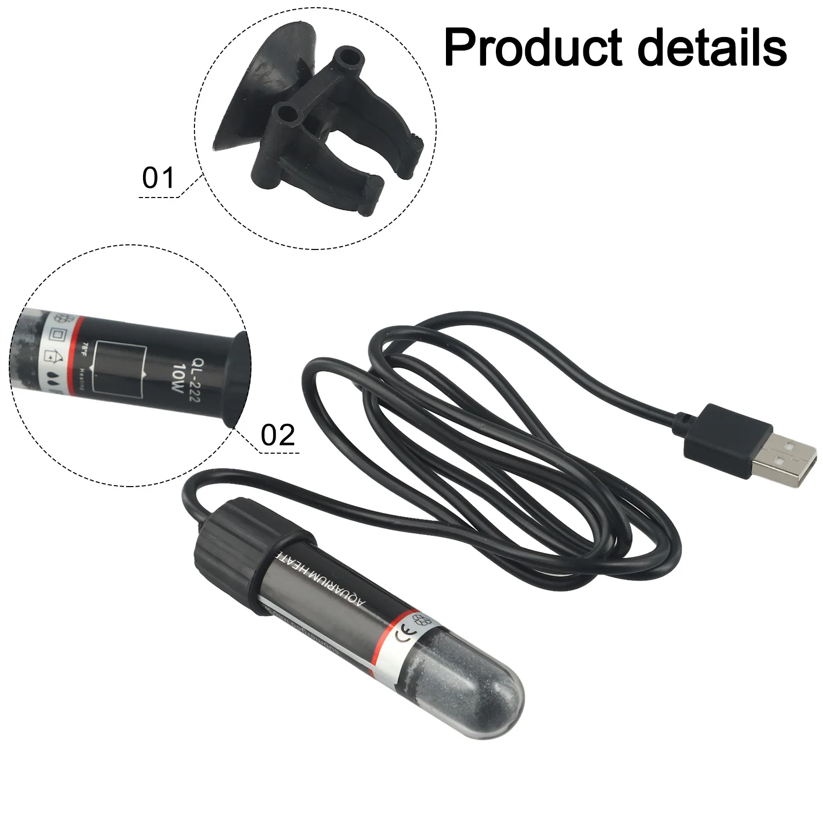 For Home Aquariums About 130cm Wire Length Fish Tank Heater Quartz Glass Heater USB Interface Design High-quality Quartz Glass