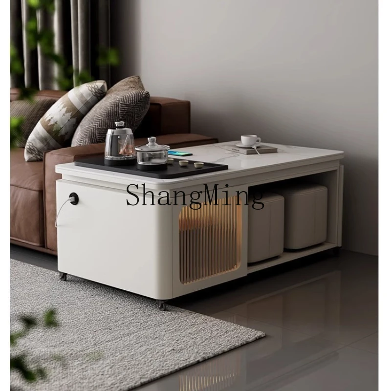 

SM movable coffee table with tea table integrated dining table dual-purpose living room household solid wood kung
