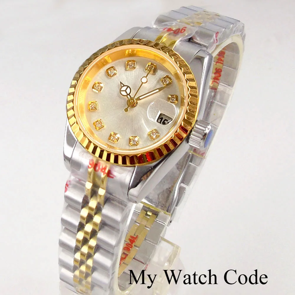 Nologo NH05A Movemnt 26mm Date-just Lady Watch Yellow Gold Luxury Steel Automatic Wristwatch Diamond Index Small Women Clock