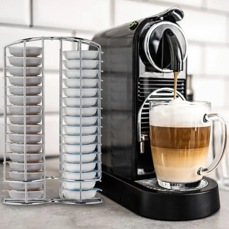 1pcs Silver Coffee Capsule Holder Iron Metal Coffee Capsule Holder Compatible Tassimo Hold 32 Pod Simple Design Home Kitchen Use