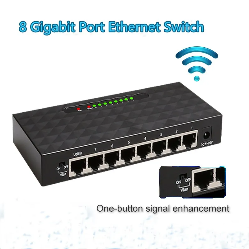 8 Port Gigabit Data Switch 1000M Network Hub Desktop Ethernet Splitter Plug & Play Shielded Ports Mini Portable view 3