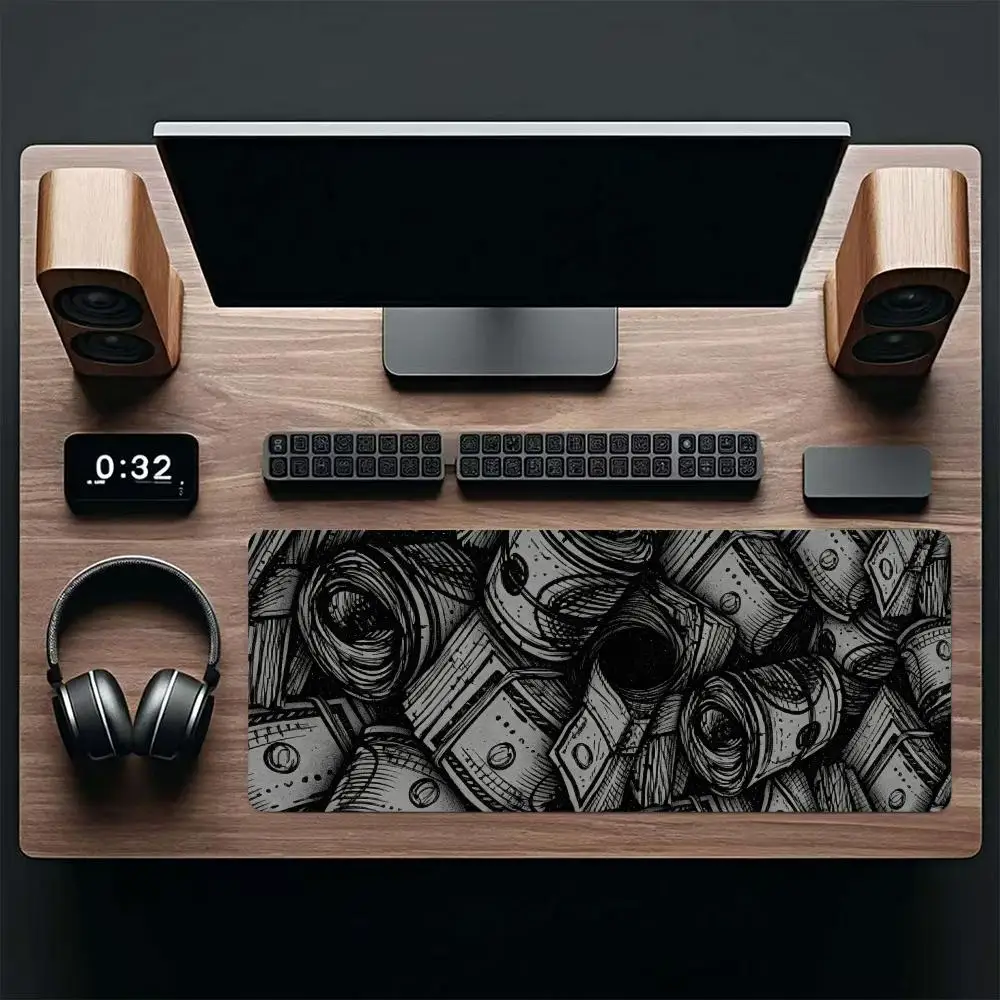 Black And White Rolled Cash Money Gaming Desk Mat Natural Rubber Anti‑Slip Large Size For Laptop Desktop Bedroom Office