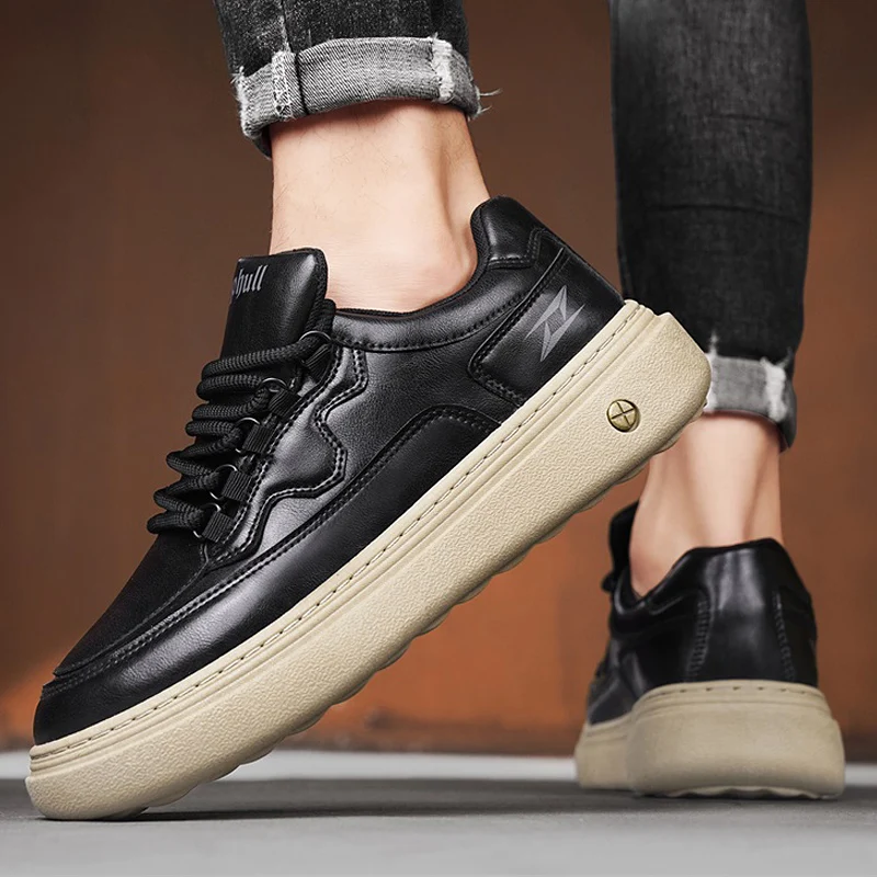 

Fashion Men's Casual Sneakers Platform Leather Board Shoes Breathable Lightweight Sport Shoes Comfortable Walking Athletic Shoes