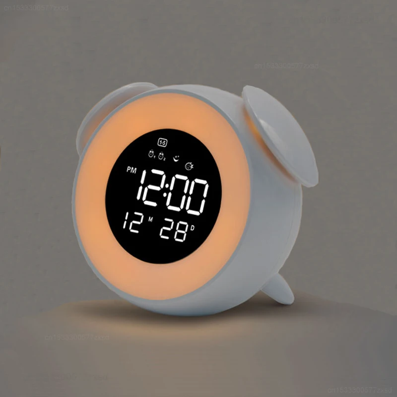 New Bedside Sunrise Sunset Wake Up Light Digital Led Music Alarm Clock Bedroom Desk Digital Clock Rechargeable Home Clock