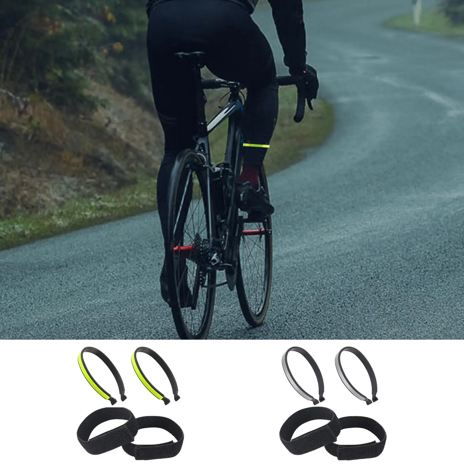 Reflective Leg Wraps Bicycles Clip 1 Set Ankle Safety Bands Elastic Trousers Adjustable Secure Fit For Fishing Outdoor Riding