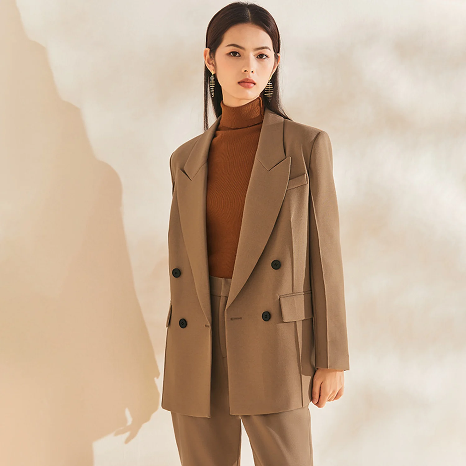 Allingentle Women's Suit Slim Fit Business Pantsuit 2 Piece Suit Double-Breasted Blazer Trousers for Casual Office Customize