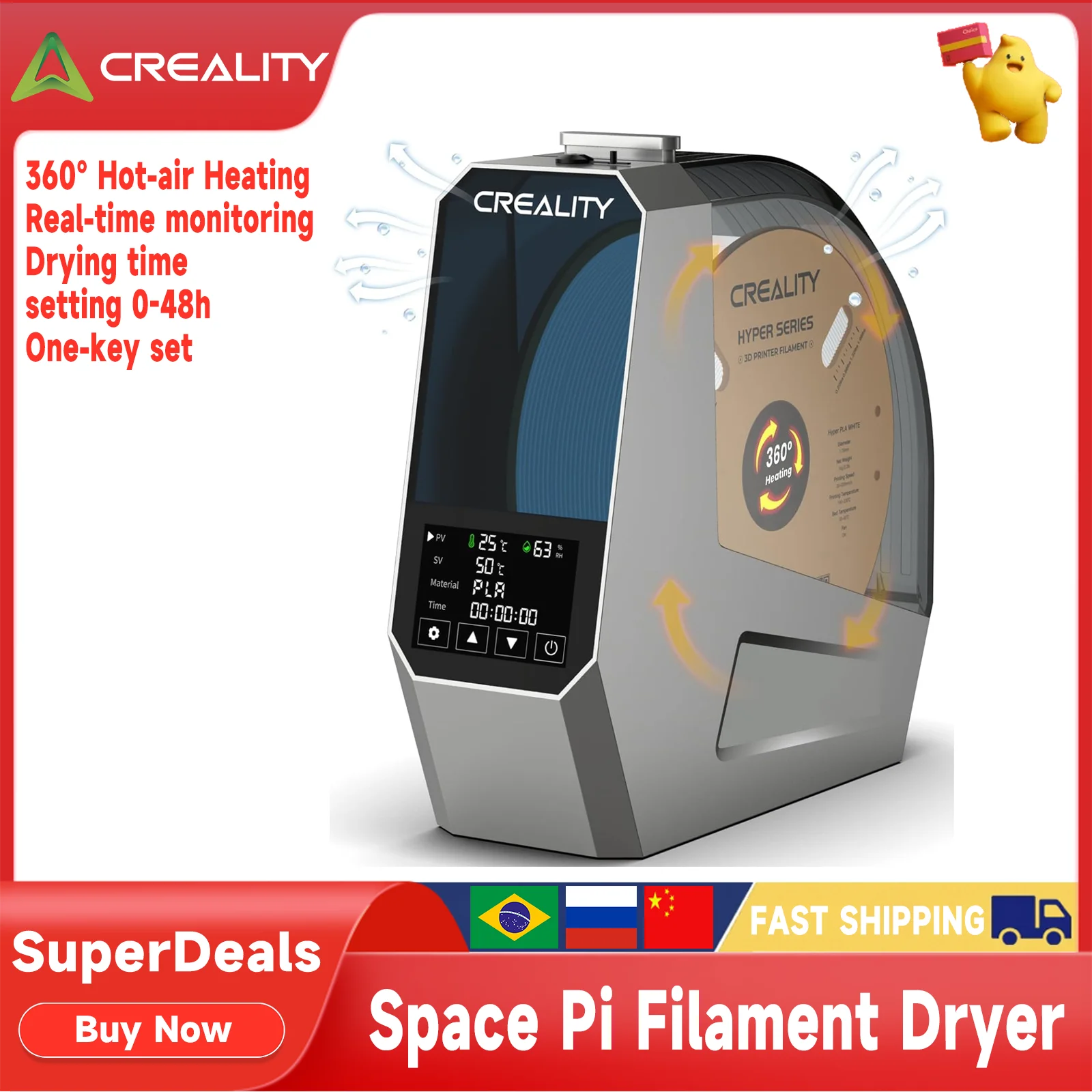 Creality Space PI Filament Dryer 3D Priting Accessories Filament Dehydrator 360° Surrounding Heating Max Temperature Up to 70°C