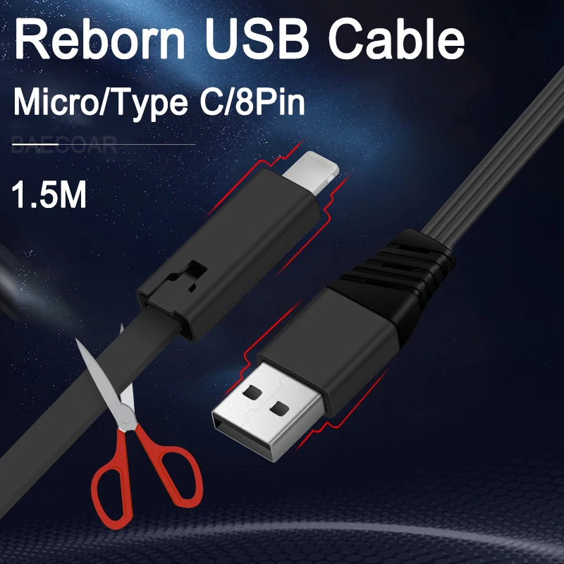 BAECOAR Magic Renewable USB Cable Cutting Repair Charging Wire for iPhone Samsung Xiaomi Type C Cables Microusb Funny Phone Cord