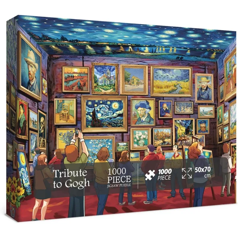 Van Gogh Jigsaw Puzzle Series, 1000pcs for Adults; "Starry Night" Art Painting Jigsaw Puzzle; Sunflower And Iris Series Challe image 2